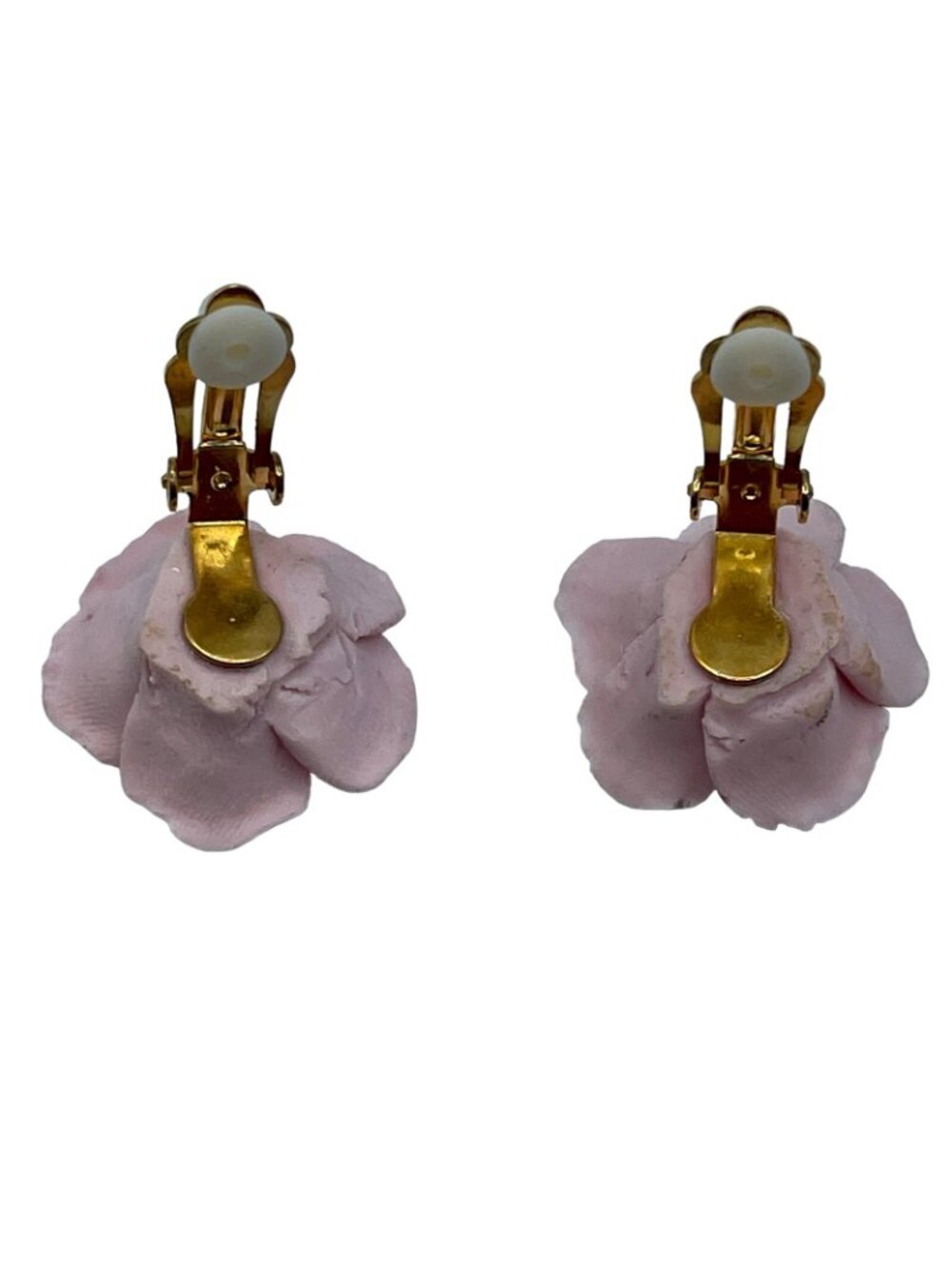Vintage Porcelain Bisque Pink Flower Large Clip Earrings Artisan Hand Made Matte - Picture 7 of 10